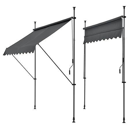 [pro.tec] Klemmmarkise - Grau - 350 x 120 x 200-300cm - Markise Balkonmarkise Sonnensegel Sonnenschutz - ohne Bohren