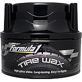 Formula 1 Tire Wax - Long Lasting Tire Gel for Black Glossy Tires, Water Resistant, Restores Plastic Trim, Foam Applicator Included, 10oz
