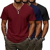 Ficerd 3 Pack Big and Tall V Neck Shirts for Men, Cotton Short Sleeve T Shirts Loose Casual Summer Basic Tee