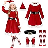 DITAIX 9PCS Santa Claus Costume for Kids: 5-12 Years Velvet Christmas Suit Set with Accessories for Holiday Party Cosplay