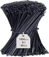 Yaluzibi Cable Ties 1000 Pack 8 inch 18kg Black UV Resistant Nylon PA66
