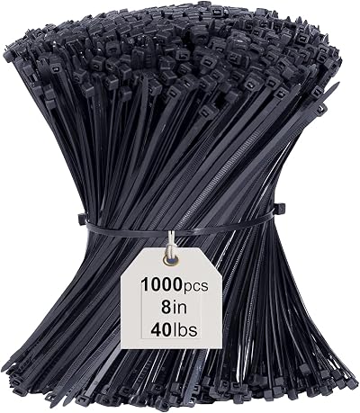 Yaluzibi Cable Ties 1000 Pack 8 inch 18kg Black UV Resistant Nylon PA66