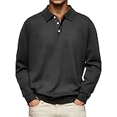 Men's Casual Polo Shirts Long Sleeve Basic Thermal Pullover Tops Classic Collar Solid Golf Shirts