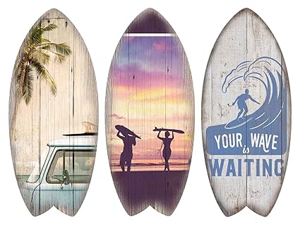 Cherish Her Wooden Surf Board Sign Printed Wall Art Decoration Set