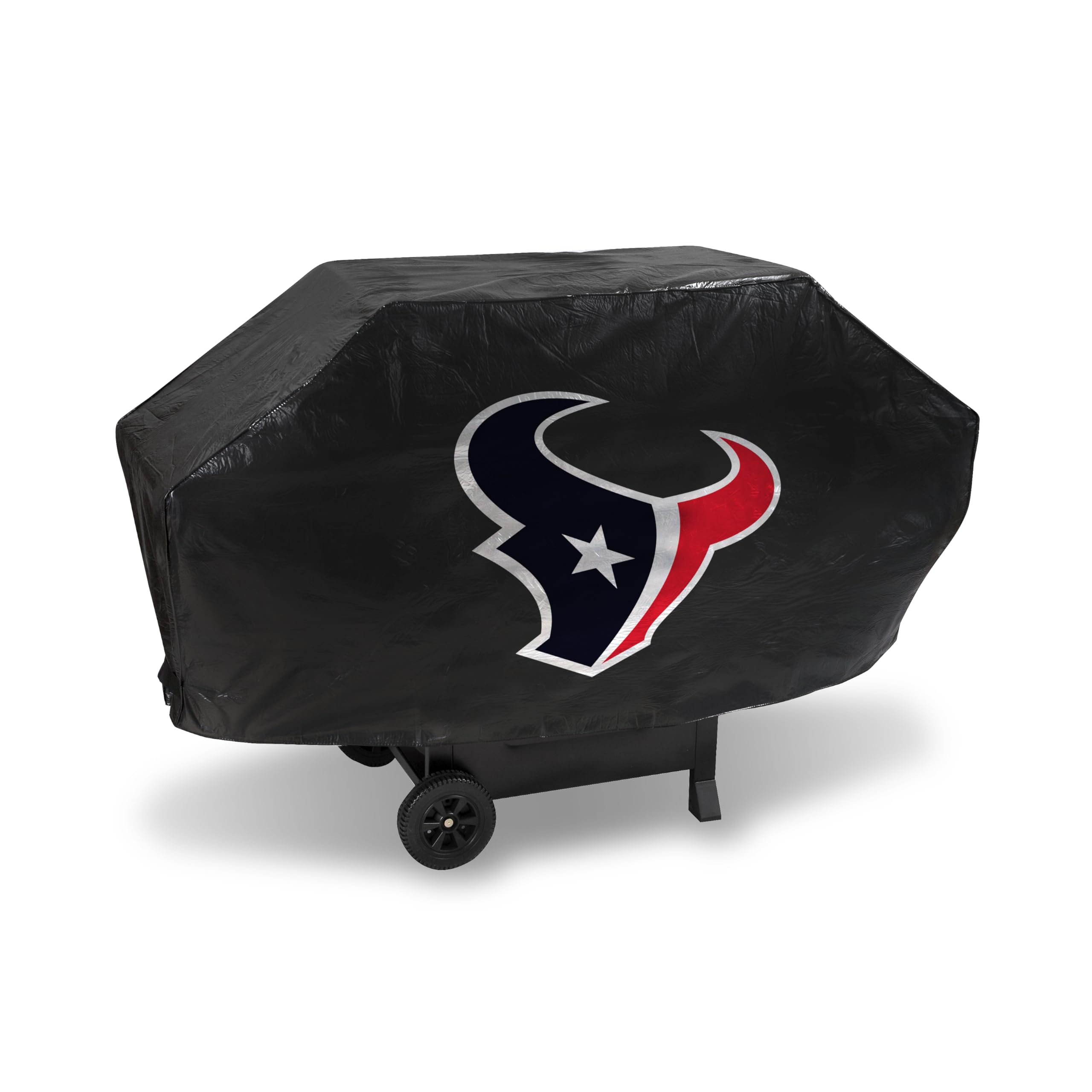 Rico Industries NFL Football Houston Texans Black Deluxe Vinyl Grill Cover - 68" Wide/Heavy Duty/Hook and Loop Straps Image