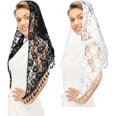 Lnngub 2 Pcs Lace Veil Mass Veil Triangle Mantilla Veil Catholic Veils for Women Mass Cathedral Head Covering Chapel Veils with Fringed Latin Mass Head Covering Veils Church Veils for Women