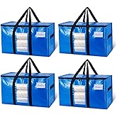 TAILI Extra Large Moving Bags, 4 Pack Blue Heavy Duty Totes For Storage with Visible Window, Wrap Around Handles, Storage Bags for Space Saving, Alternative to Moving Boxes