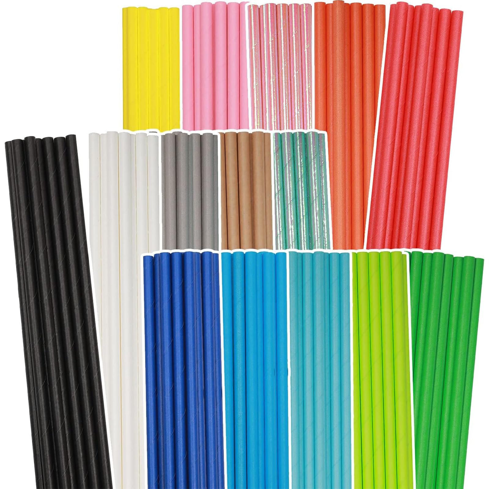 Gcardist Rainbow Paper Straws for Drinking Disposable Straws 100 Pack Bulk(15 Solid Color)