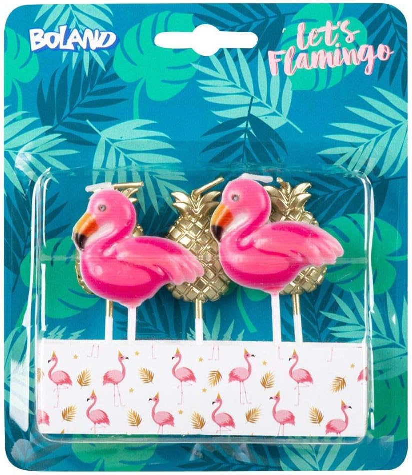 Boland 52564 Candles Flamingo, Pineapple, Pack of 5, Birthday Candles, Mini Candles, Cake Candle, Skewer, Pink, Gold, Cake