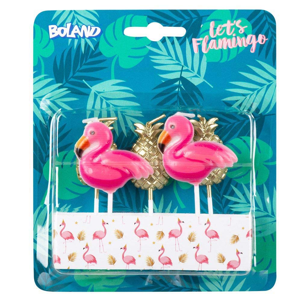 Boland 52564 Candles Flamingo, Pineapple, Pack of 5, Birthday Candles, Mini Candles, Cake Candle, Skewer, Pink, Gold, Cake, Birthday, Nursery, Decoration, Gift, Garden Party
