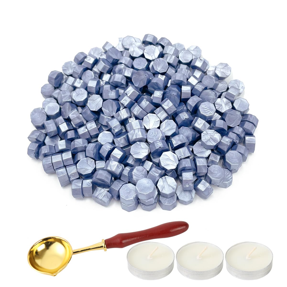 LICQIC Wax Stamp Kit, 300 Pcs Wax Seal Beads with 3 Tea Candles and 1 Melting Spoon, for Invitations, Cards, Envelopes, Wine Packages, Gift Wrapping — image 1