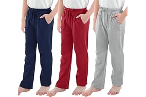 Cooraby Boys Cotton Adjustable Waist Pants Loose-Fit Pants with Pockets Casual Drawstring Sweatpants