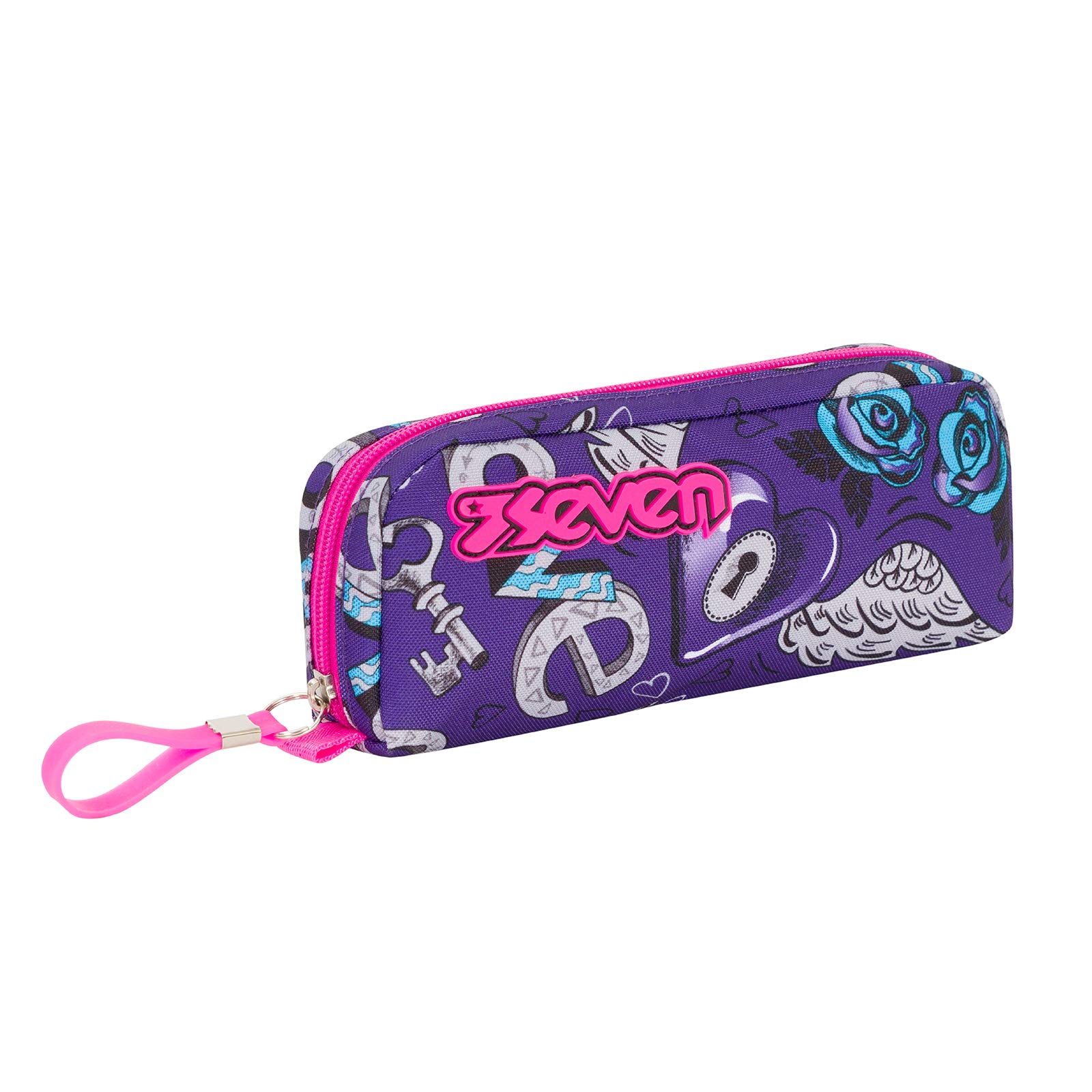Seven Pencil case - Pen bag, multicolor, Box for Stationery, Pen Pouch for Teen Girls and Boys, Perfect for School Supplies, blue/pink, KEYS