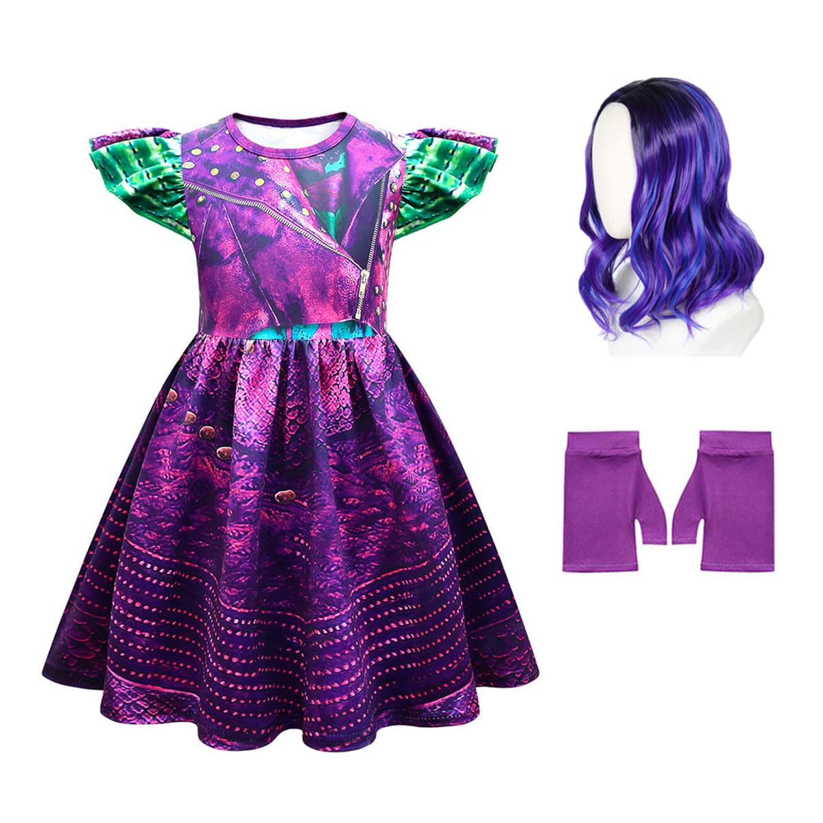 Photo 1 of Letushy Halloween Costumes Girls 9-10t Kids Cosplay Costume Dress Girl Princess Fancy Dress Up Kid Party Supplies with Purple Wigs and Gloves 9-10