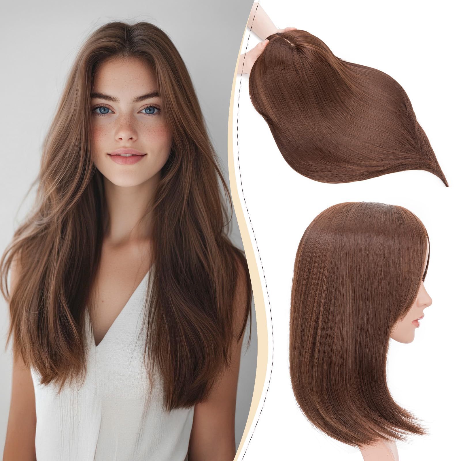 Benehair Hair Toppers for Women 14 Inch Hair Topper for Thinning Hair Clip in Fringe Hair Extensions with 4 Clips Natural Brown Hair Pieces for Women with Grey Hair Hair Loss(Natural Brown, 120g)