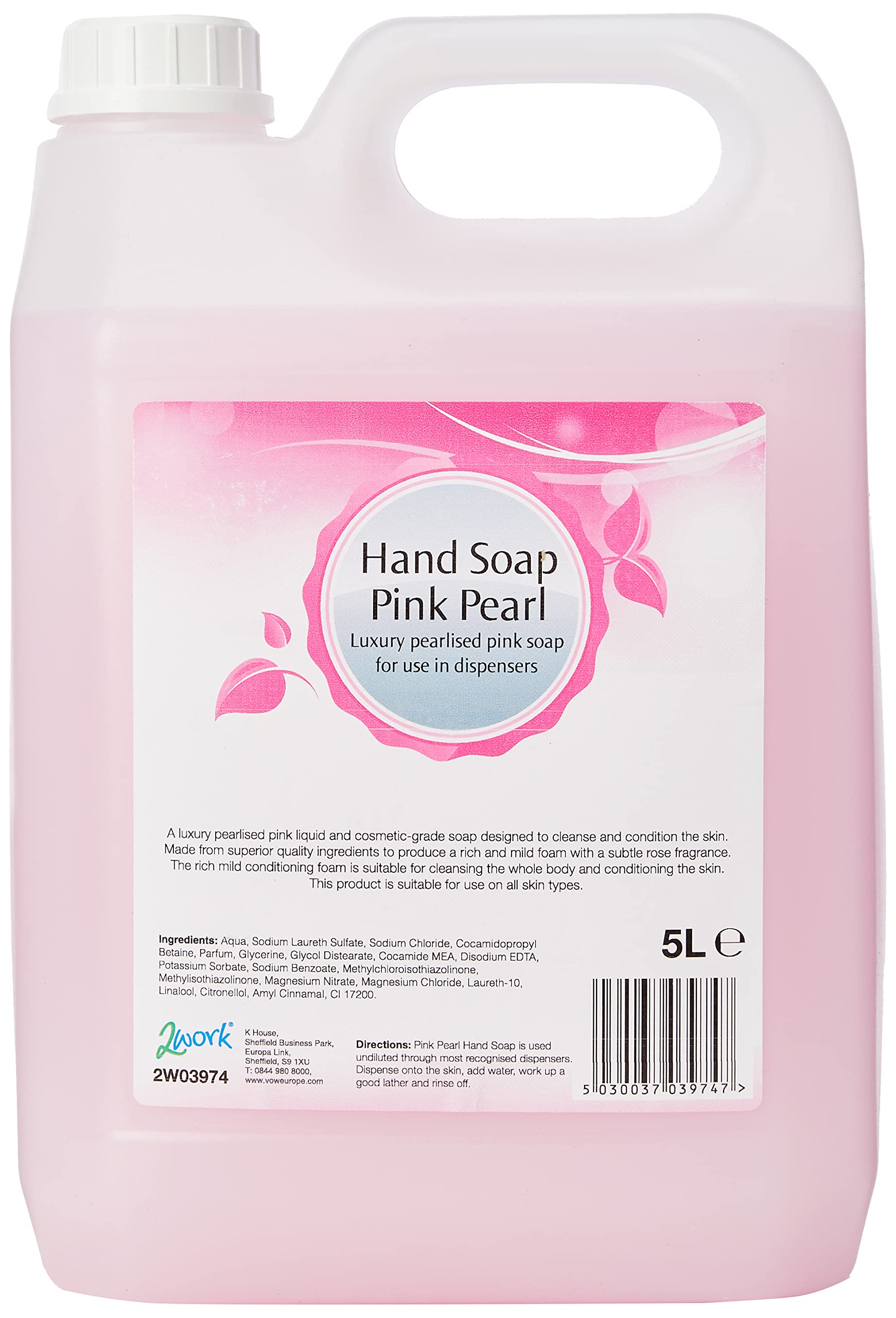 2Work Hand Soap Pink Pearl 5 Litre Bulk Bottle 2W03974
