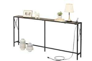 Gewudraw 70" Sofa Tables Narrow Long, Behind Couch Table with Oulets & USB Ports, Industrial Long Skinny Stand for Entryway,Hallway, Living Room, Bedroom 7.9" D x 70" W x 24.8" H