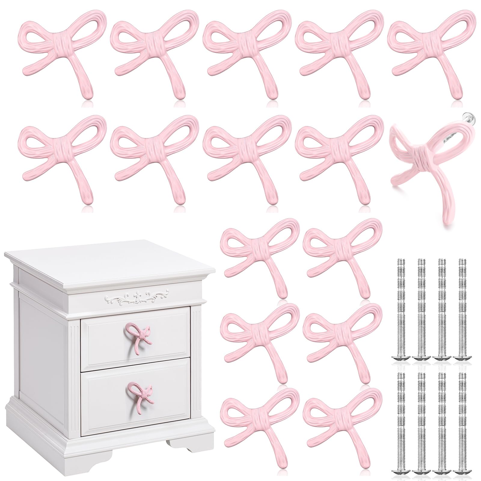 Photo 1 of MorningRo 16 Pcs Bow Knobs for Dresser Matel Bow Drawer Knobs Vintage Dresser Handles Cabinet Drawer Pulls for Home Bedroom Kitchen Cabinets Hardware Cupboard (Pink,Classic Style)