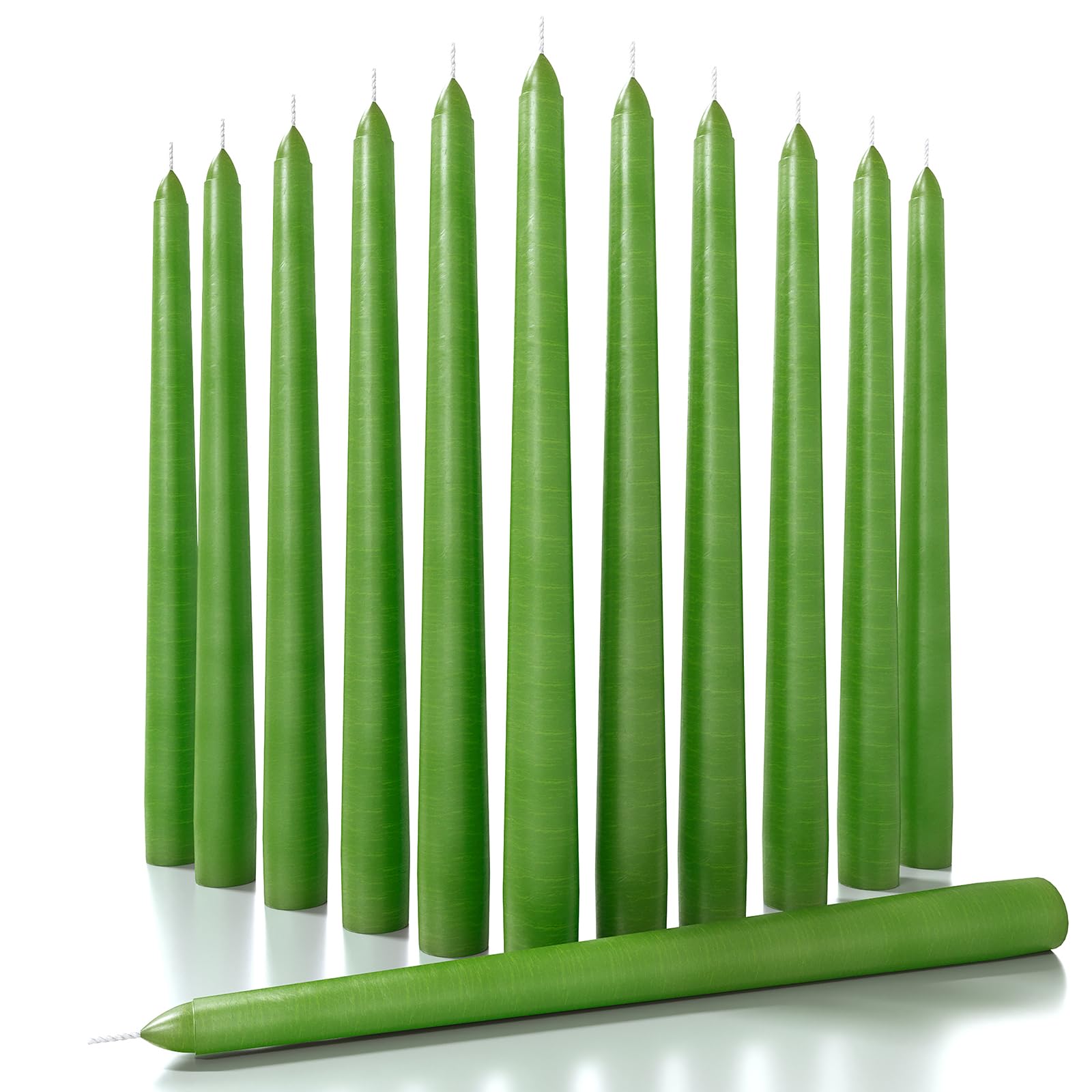 CANDWAX 30 cm Taper Candles Set of 12 - Dripless and Smokeless Candle Unscented - Slow Burning Candle Sticks Ideal as Dinner Candles – Green Candles