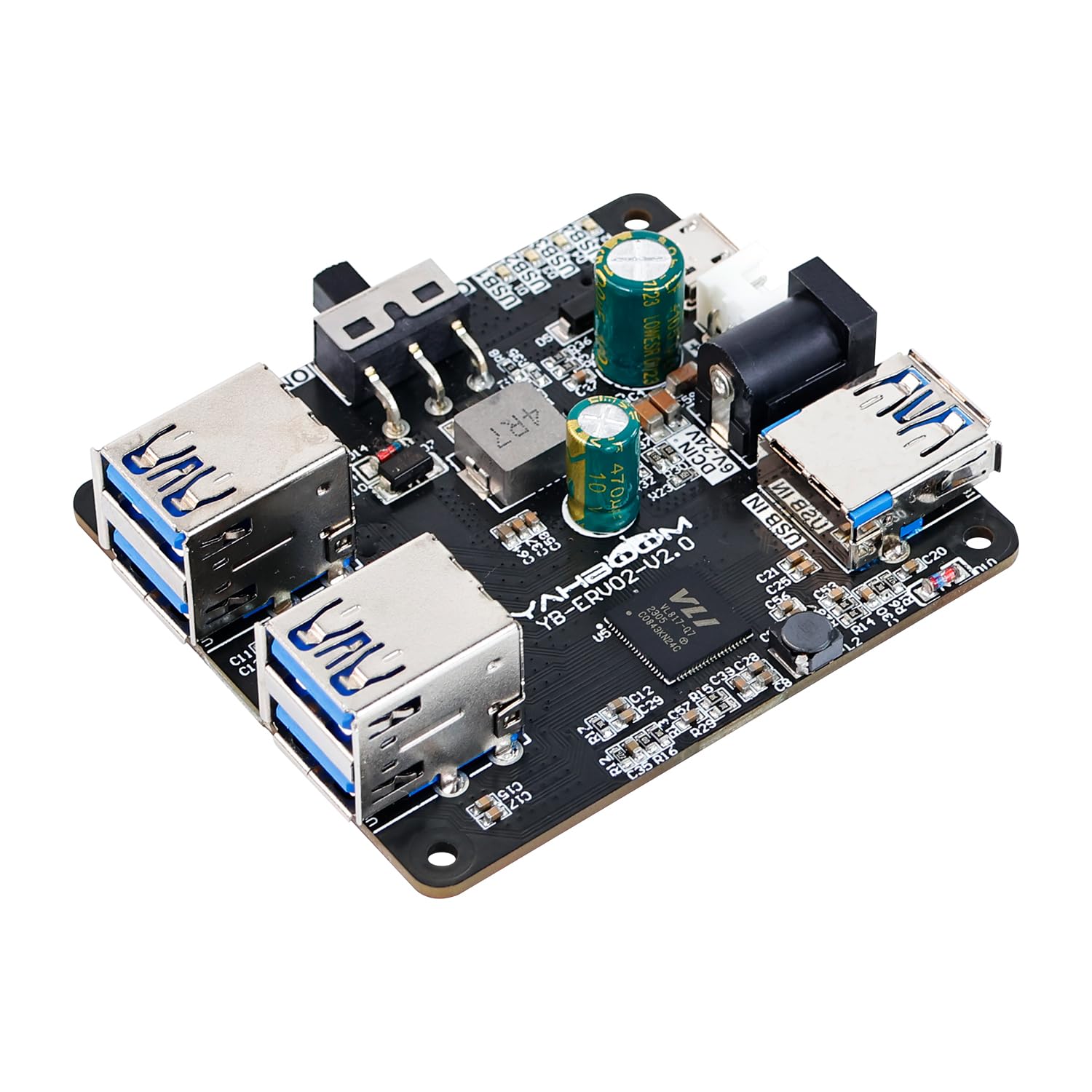 Yahboom 4 Port USB 3.0 Hub for Raspberry Pi Jetson Nano ROS Robot, Compatible with USB 3.0/2.0/1.1 Driver-Free Plug&Play, Onboard External USB-A，5V (Micro-USB)，9~24V Power Port, for High-Power Device