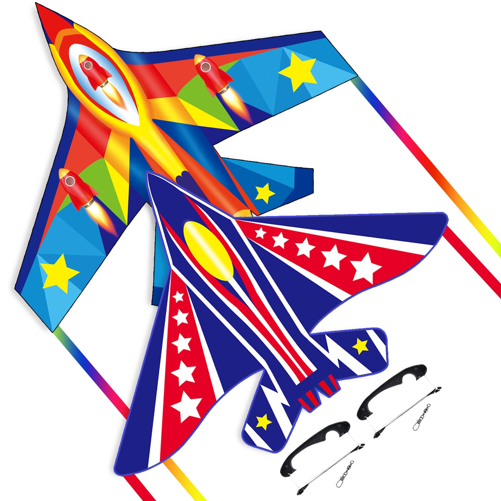 Flying Hoofer Fighter Airplane Kites (2 Pack) for Kids Ages 4-8 & 8-12 - Easy to Fly, Kites for Toddlers and Adults, Beginner Kite for Beach Trip.