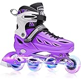 METROLLER Inline Skates for Girls and Boys, Women, Men 4 Sizes Adjustable Inline Skates with Light Up Wheels, Illuminating Beginner Skates for Kids 5-8 8-12 & Adult Youth.