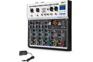 BEKBOES Professional Audio Mixer, 4 Channel, Input 48V Phantom Power Stereo Digital USB Bluetooth MP3 Computer Input, Build-in 16 Effect DSP, for Recording, Live Streaming, Podcasting