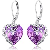 Tree of Life Earrings for Women 925 Sterling Silver Tree of Life Drop Earrings with Heart Crystal Tree of Life Jewelry Birthday Anniversary Party Gifts for Women Girls