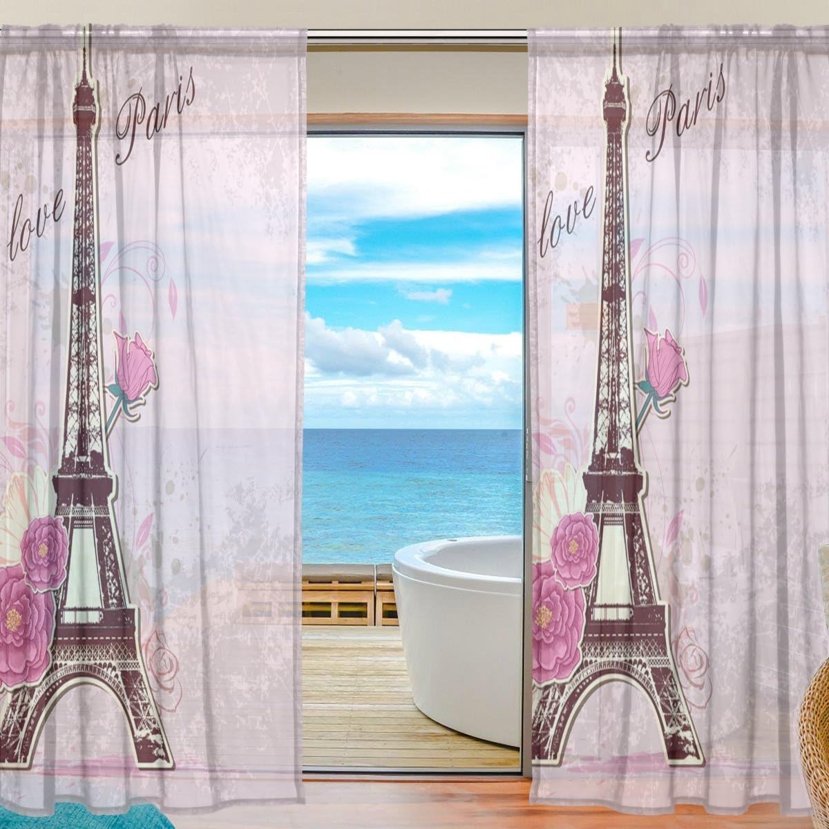 Amazon Com Alaza Cooper Girl Love Paris Sheer Window Curtain