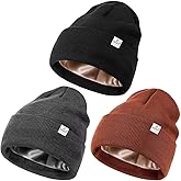 3 Pack Satin Lined Winter Beanie Hats for Women,Silk Lined Soft Hat Stocking Stuffers for Women