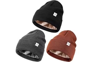 SENPUKI 3 Pack Satin Lined Winter Beanie Hats for Women,Silk Lined Soft Hat Stocking Stuffers for Women