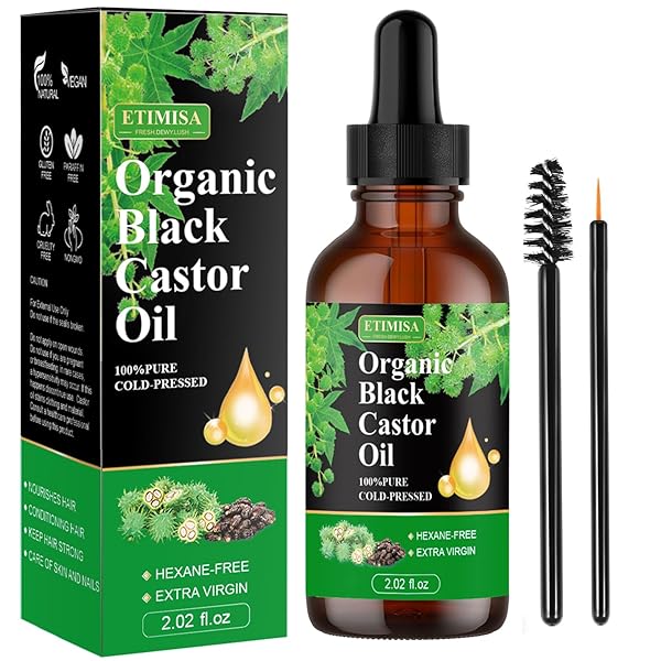 ETIMISA ORGANIC BLACK CASTOR OIL,100% PURE NATURAL ,COLD PRESSED, GLASS BOTTLES, HAIR,EYEBROW CARE, SKIN CARE, CASTOR OIL FOR BODY & CARRIER OIL