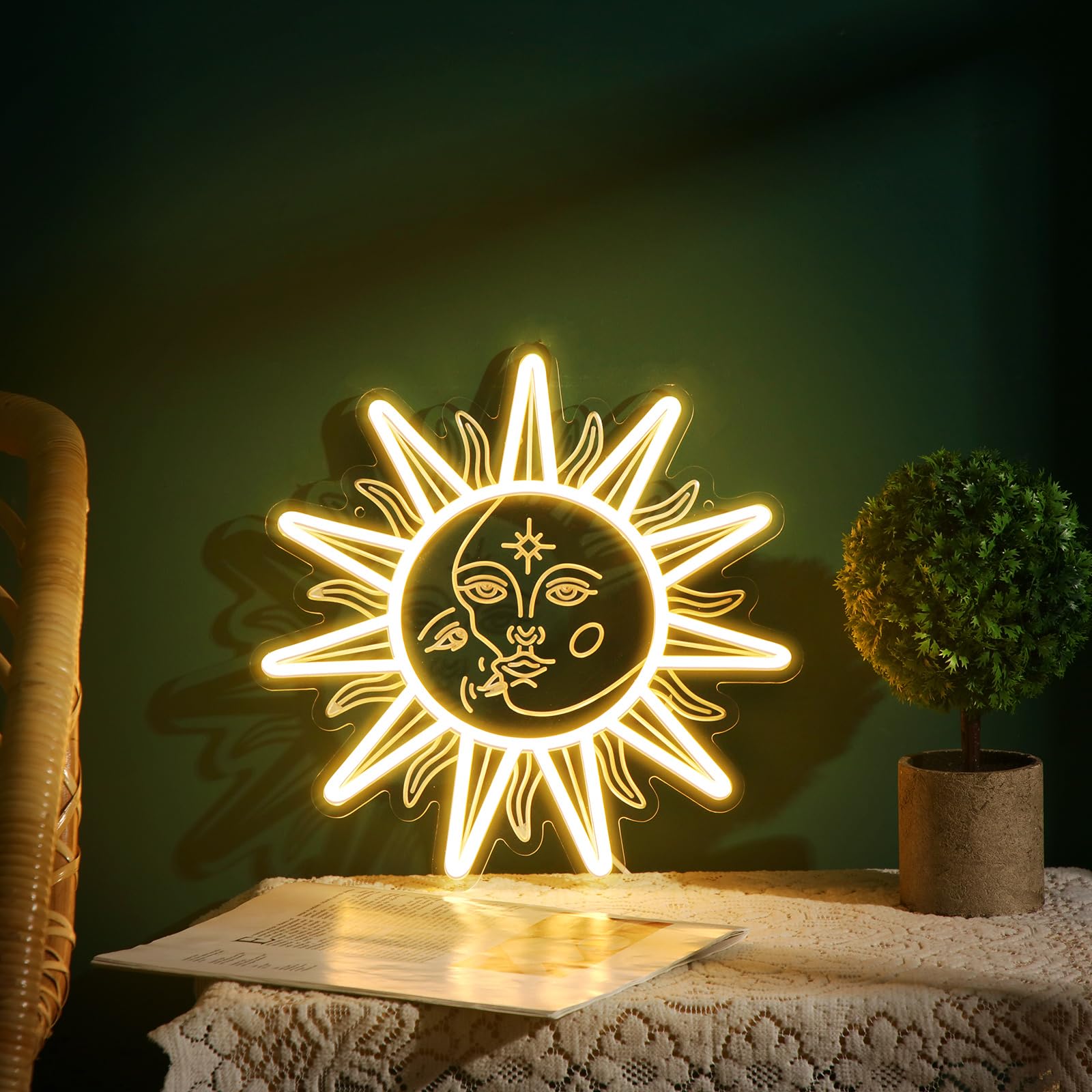Photo 1 of Sun and Moon Neon Led Sign, Sunflower Neon Sign, Boho Style Wall Decor for Bedroom Dorm Living Room Man Cave