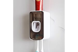 LUEXBOX 2 Slot Toothbrush Holder and Toothpaste Dispenser Wall Mounted, Automatic Toothpaste Squeezer, 2 in 1 Tooth Brush Toothpaste Organizer for Shower (Grey)