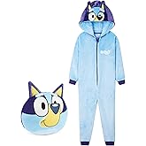 Bluey One Piece Pajamas for Kids, Toddlers, Jumpsuit with Hood, Fleece Zip Front Sleepwear, Loungewear, Gifts for Boys, Girls