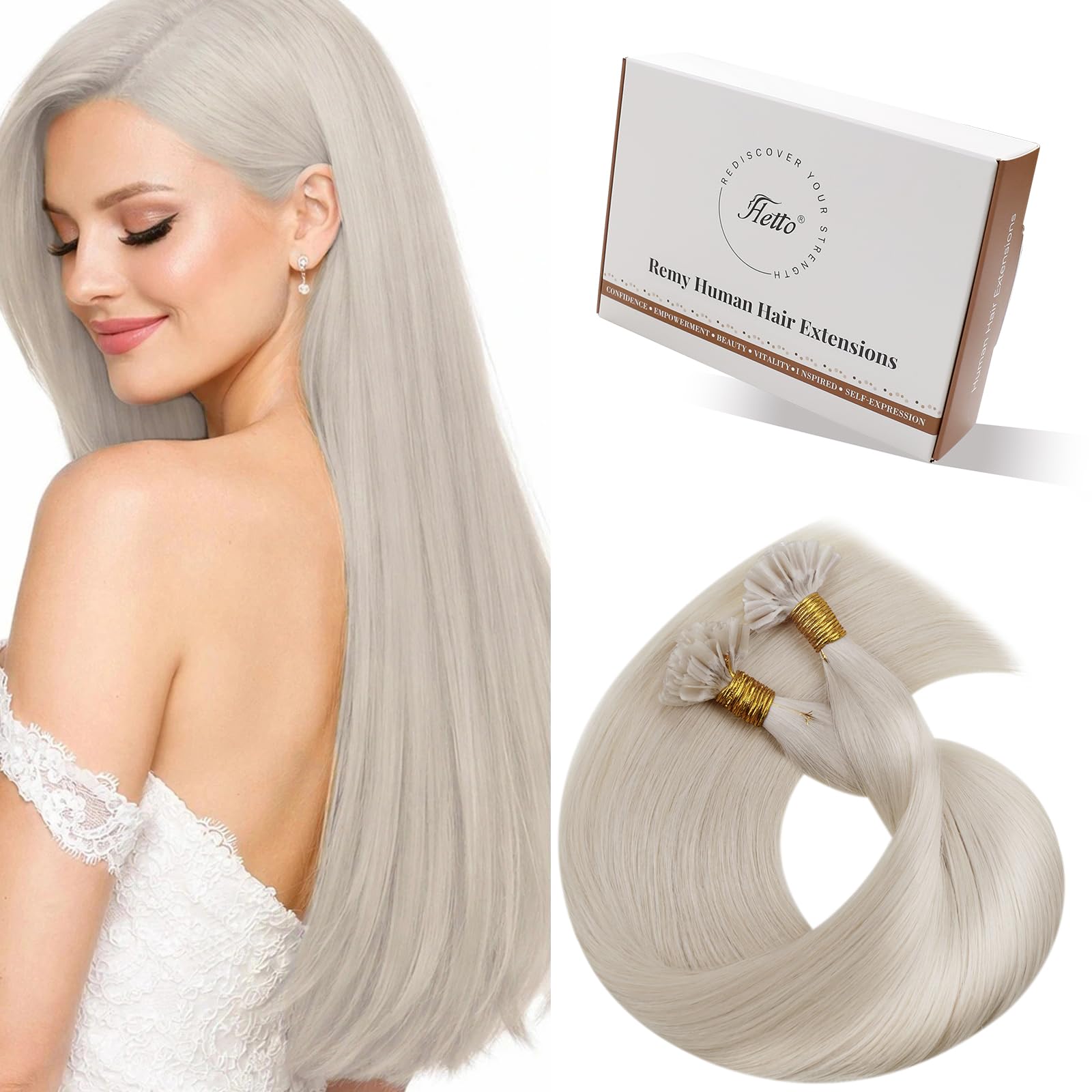 Hetto K Tip Hair Extensions Real Human Hair Blonde 18 Inch Straight U Tip Remy Hair Extension Reusable Pre Bonded Hot Fusion Keratin Hair for Party 50strands 50g #60 — image 1