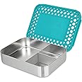 LunchBots Large Trio Stainless Steel Lunch Container -Three Section Design for Sandwich and Two Sides - Metal Bento Lunch Box - Eco-Friendly - Stainless Lid - Aqua Dots