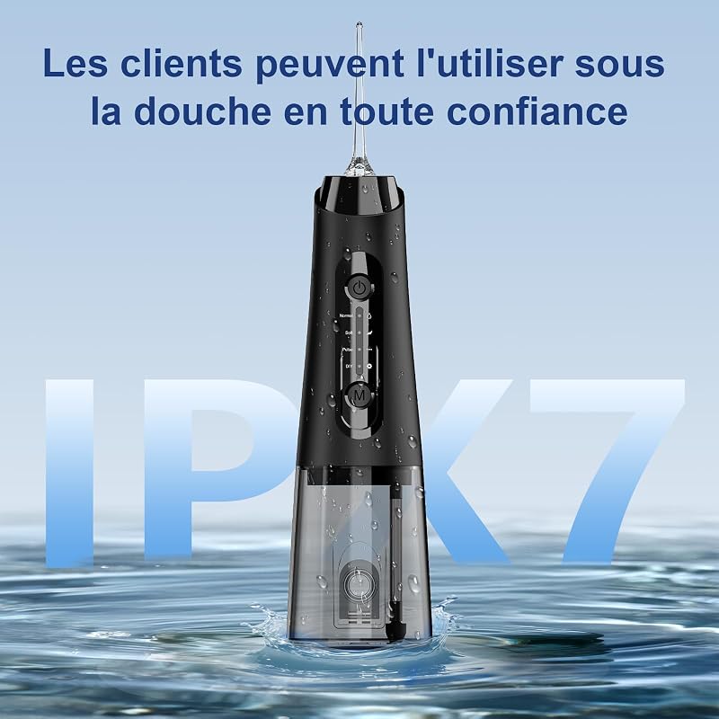 Hydropulseur jet Dentaire Portable, Réservoir d'eau de 320 ml, Noir