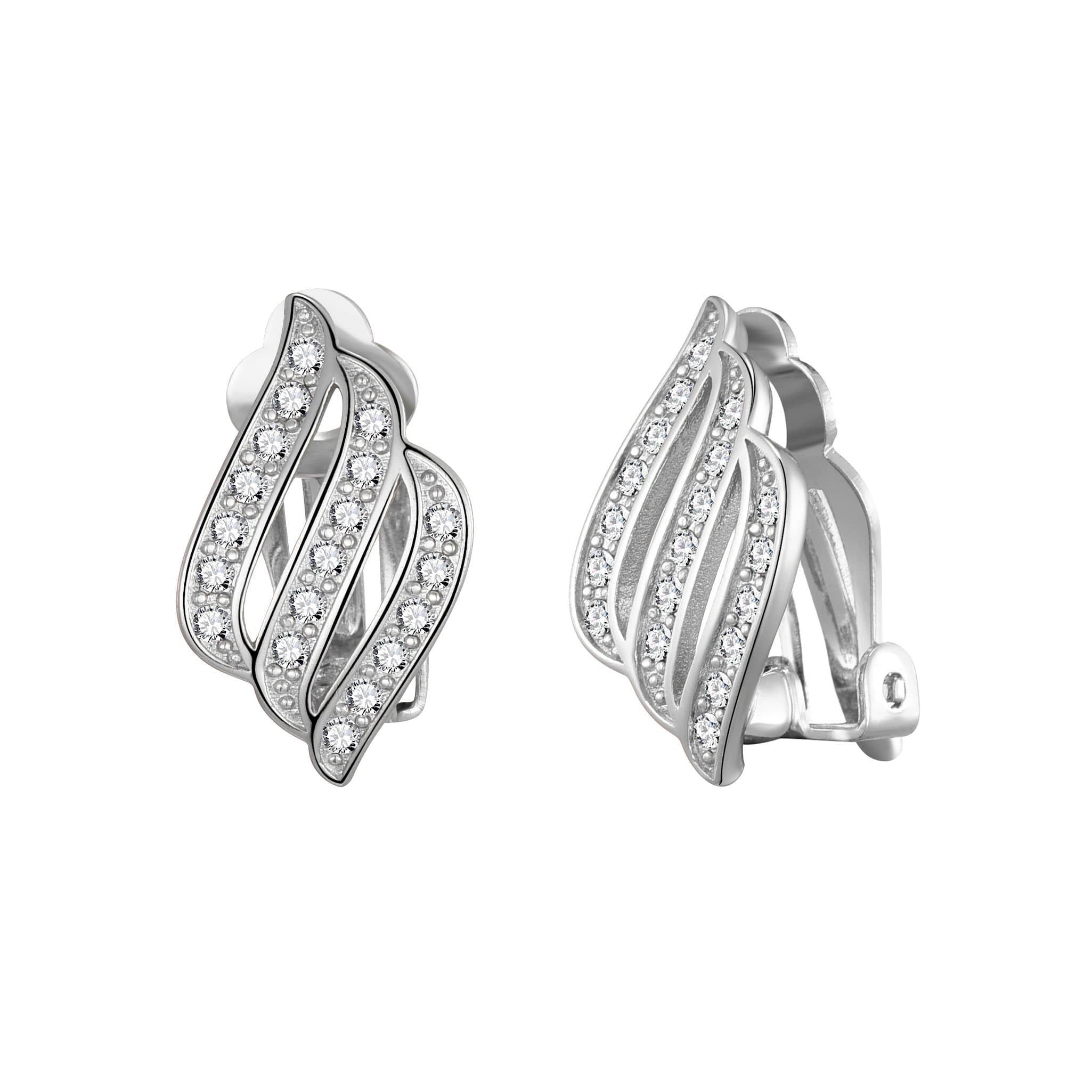 Philip Jones Silver Plated Triple Row Clip On Earrings Created with Zircondia® Crystals