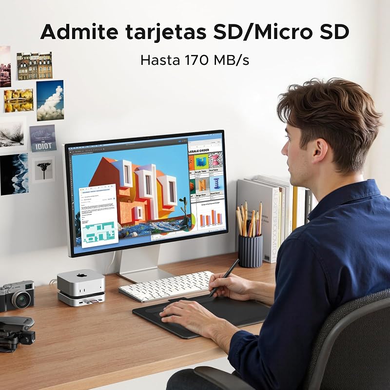 Docking Station Compatível com Mac Mini M4 e M4 Pro USB C Hub Suporte com M.2 NVME SSD DisplayPort 4K 240Hz 144Hz USB 3.2 4A1C 10Gbps SD TF Slot 3.5mm Aux