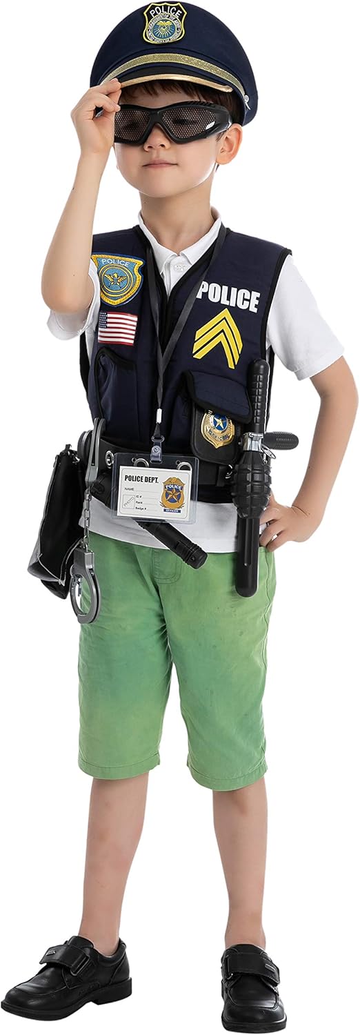 JOYIN 14 Pcs Police Pretend Play Toys Hat and Uniform Outfit for Halloween Dress Up Party, Police Officer Costume, Role-Playing: Toys & Games