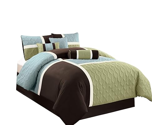 7-Piece Aqua/Sage Patchwork Comforter Set - Full Size, Chezmoi
