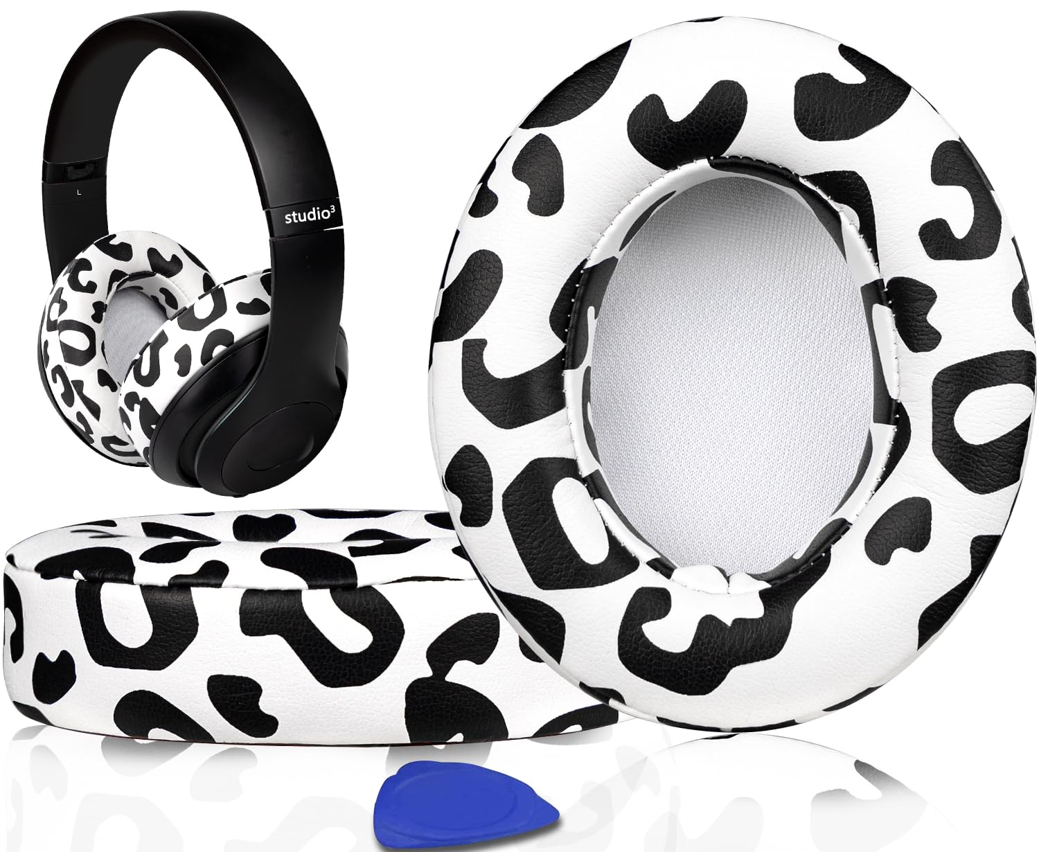 SoloWIT Replacement Ear Pads Cushions for Beats Studio 2 & Studio 3 Wired & Wireless Headphones, Earpads with Soft Protein Leather, Noise Isolation Memory Foam - Snow Leopard — image 1