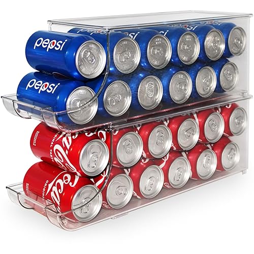 Soda Can Organizer with Lids, Stackable Soda Can Dispenser for