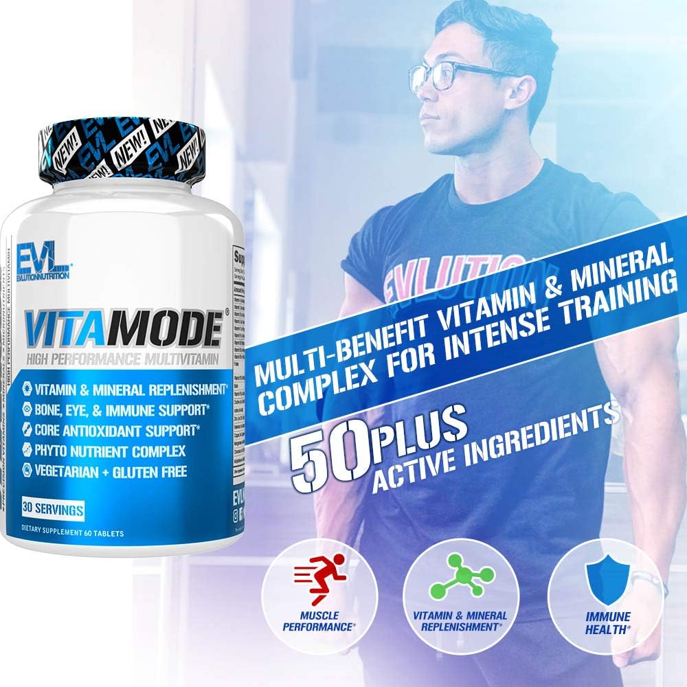 Evlution Nutrition VitaMode High Performance Men’s Multivitamin, Full Spectrum Vitamins & Minerals, Immune Health, Vitamin C & D, Zinc, Antioxidants, Skin, Hair, Bone, Eye Health (30 Servings): Health & Personal Care