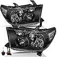 TUSDAR Headlight Assembly Replacement for 2007 2008 2009 2010 2011 2012 2013 Tundra / 2008-2017 Sequoia Driver and Passenger Side Black Housing with Bulbs,NOT fit for Tundra with Level Adjuster