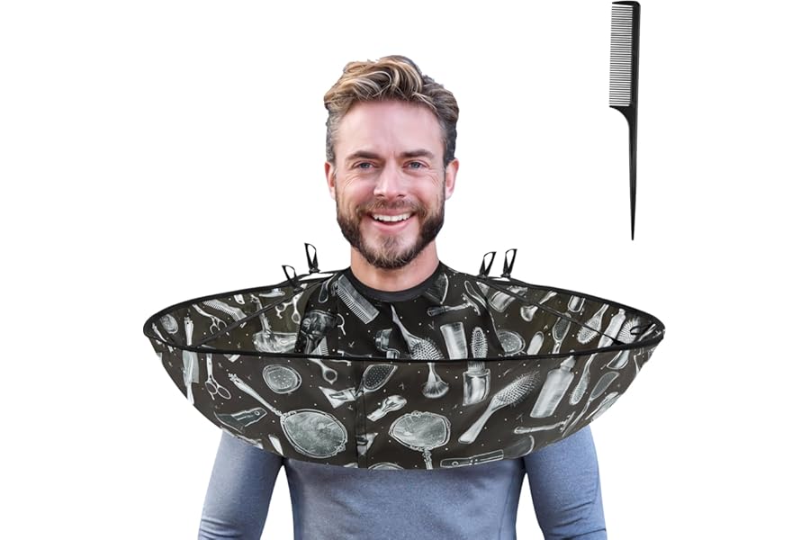 Lilian&Gema Hair Cloak Cape, Adjustable Haircut Cape Umbrella, Waterproof Hair Cloak Barber Cape, Foldable Hairdressing Umbrella Cape with Black Comb, for Adults and Kids, Salon and Home Use