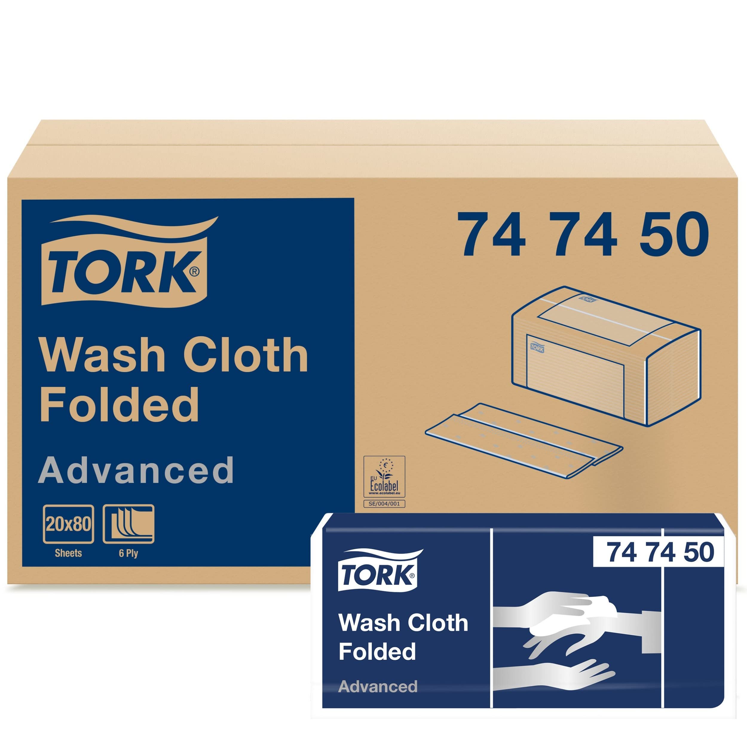 Tork Wash Cloth Advanced Disposable Wash Rag, White, 20 x 80 Cloths (25x19cm)