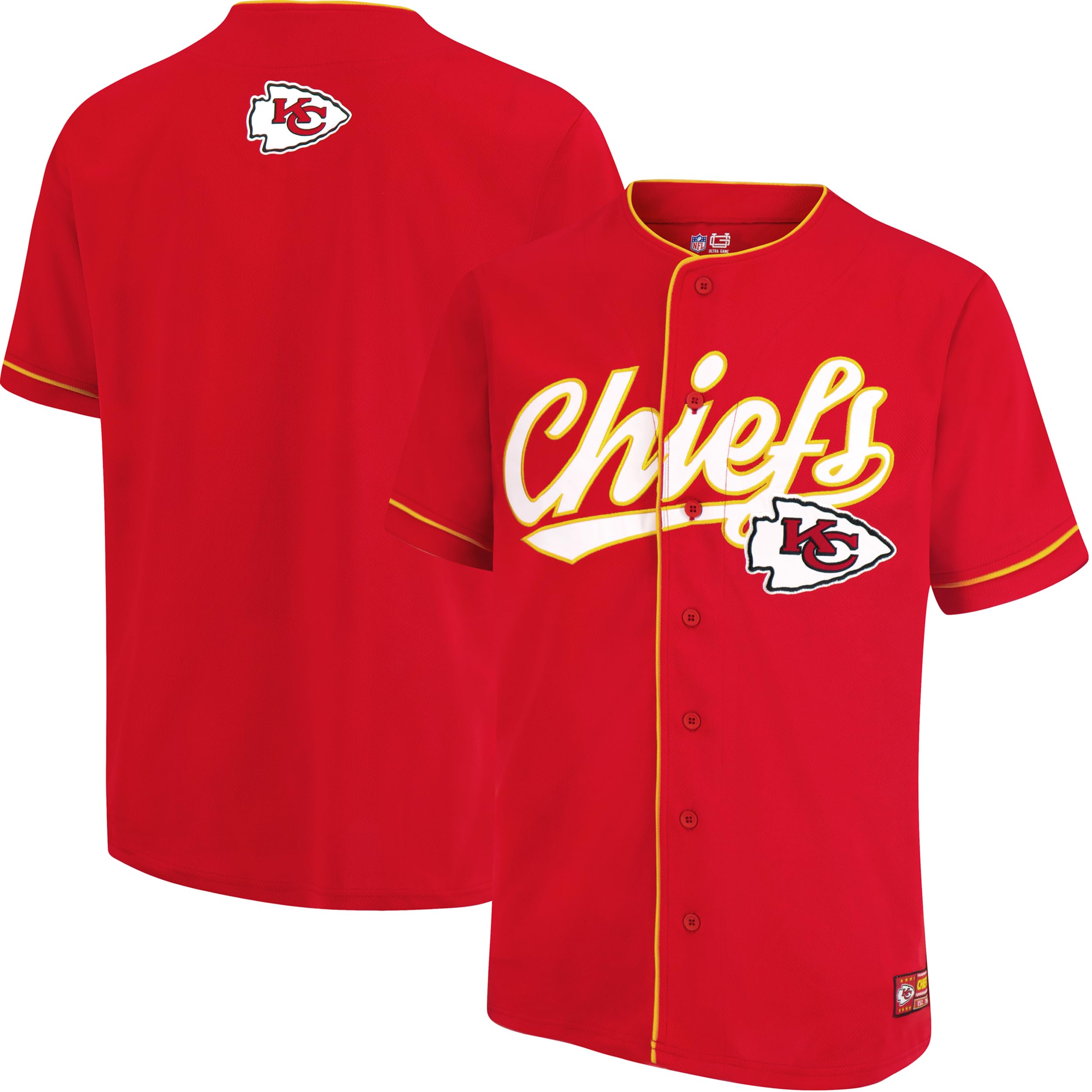 Ultra Game NFL Official Adults Game Day Button Down Baseball Mesh Jersey Shirt - Unisex, Kansas City Chiefs, Team Color, X-Large Image