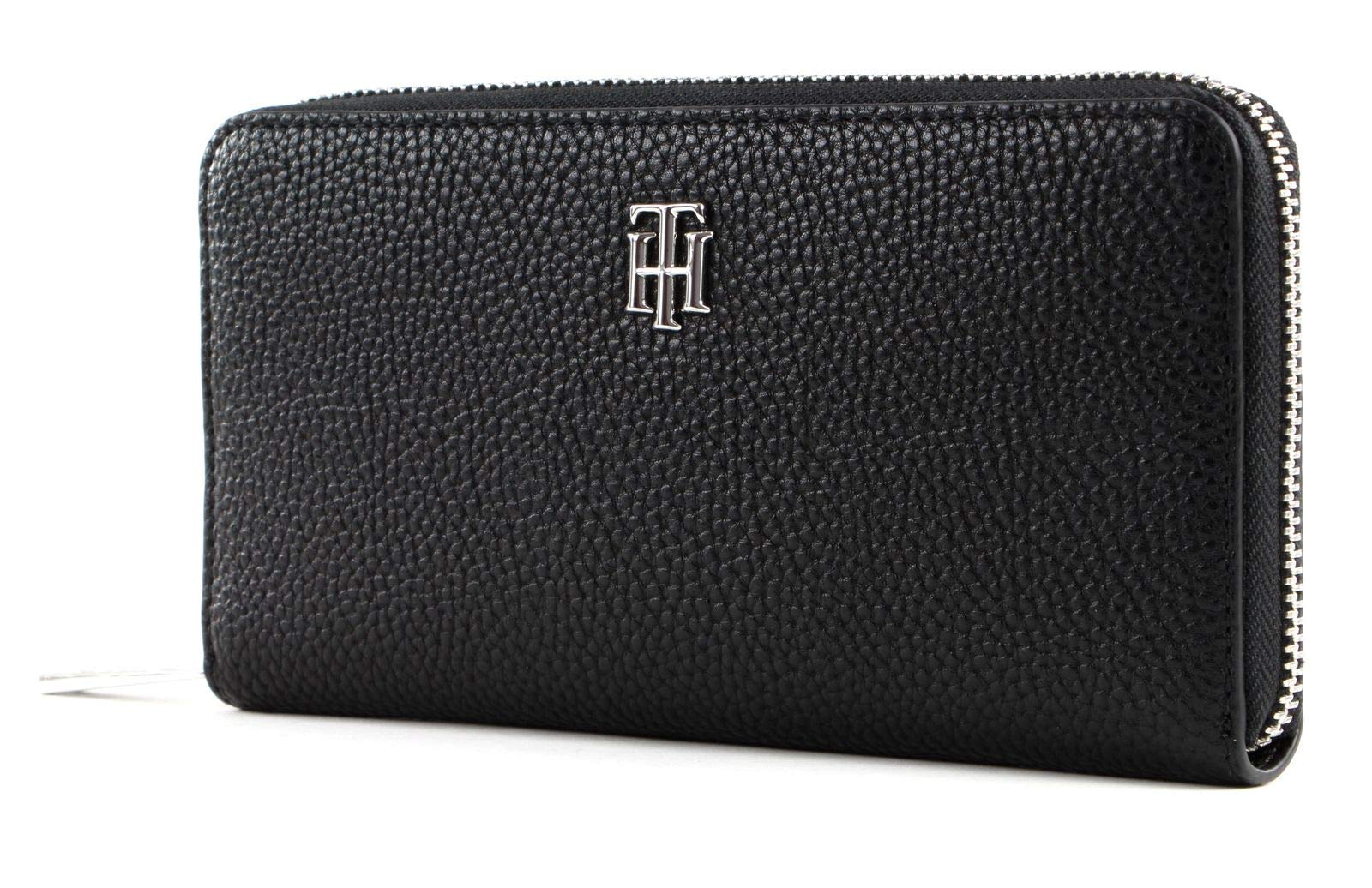 Tommy Hilfiger Women's TH Essence LRG ZA Small Leather Goods, Black, One Size